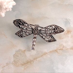 Vintage Filigree Dragonfly Brooch with Rhinestone